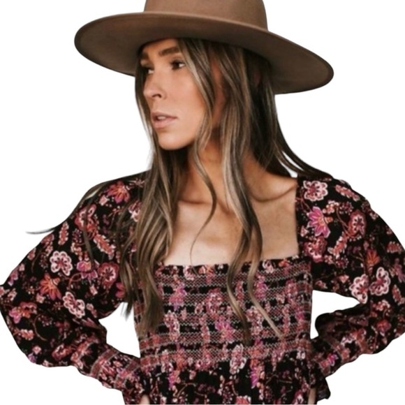 Free People Sweet Escape Floral Long Sleeve Boho Smocked Bodice Maxi Dre… - Picture 3 of 16